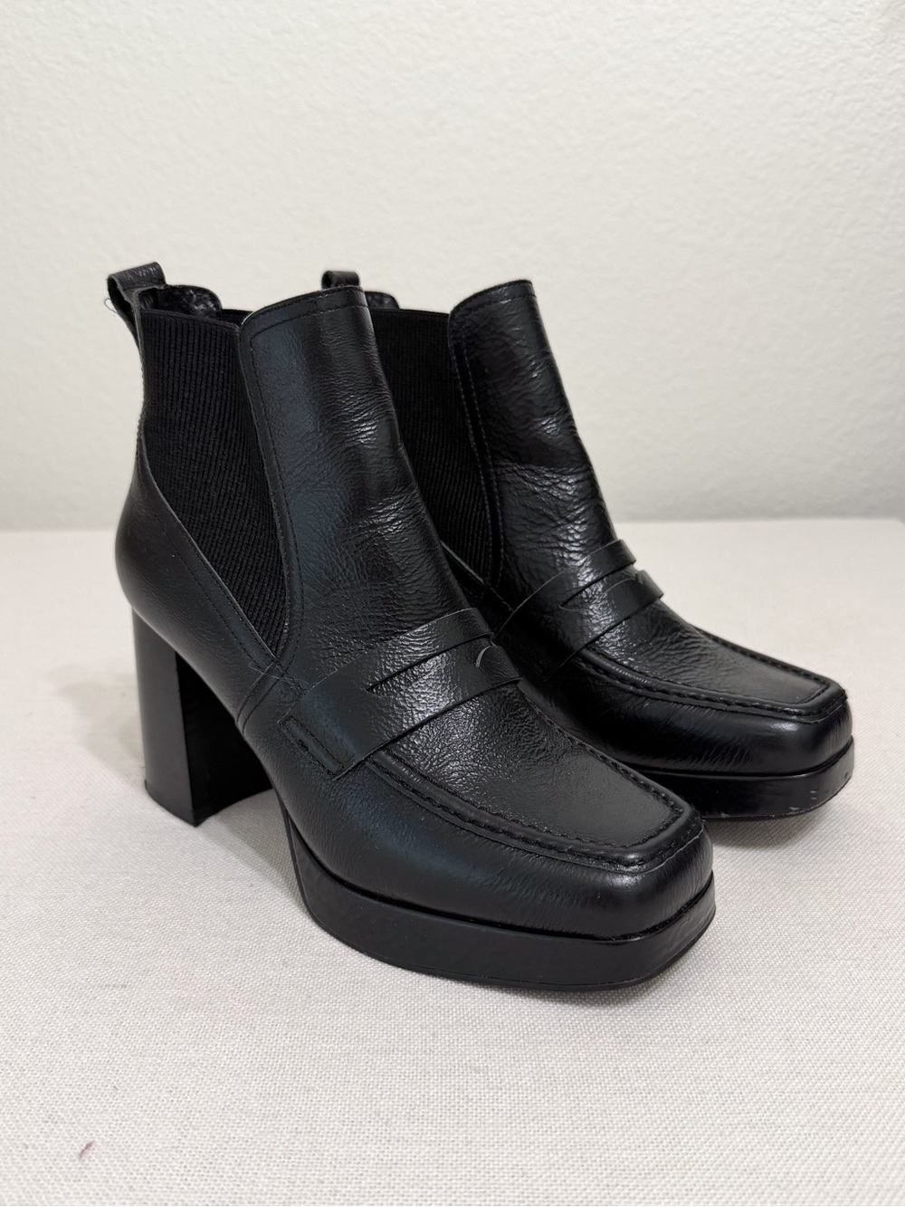 Steve Madden Leather Penny Loafer Chunky Platform Boots